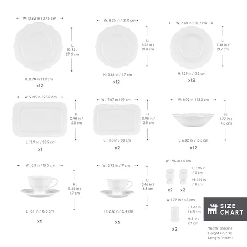 Karaca Vera 84-Piece Porcelain Dinner Set for 12 People, White 