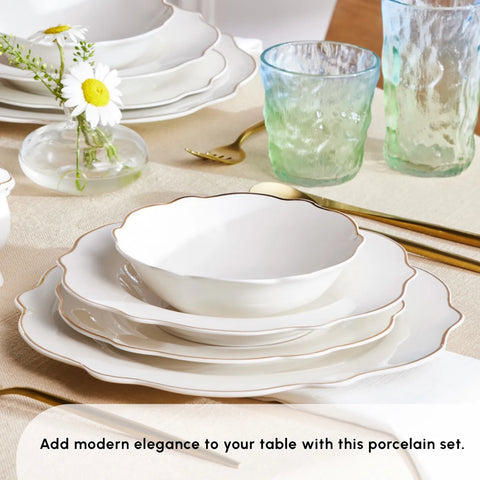 Karaca Vera 84-Piece Porcelain Dinner Set for 12 People, White Gold