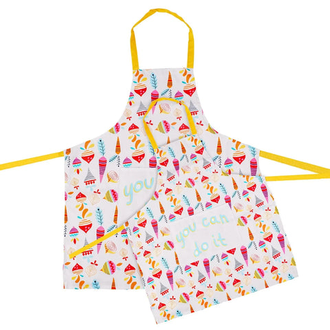  Karaca Home Funny 8-Piece Children and Adult Kitchen Apron Set, Orange