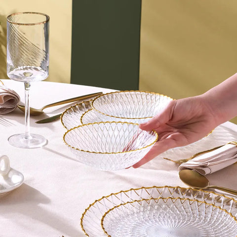 Karaca Zelazo Gold Rim 18-Piece Glass Dinner Set for 6 People, Gold