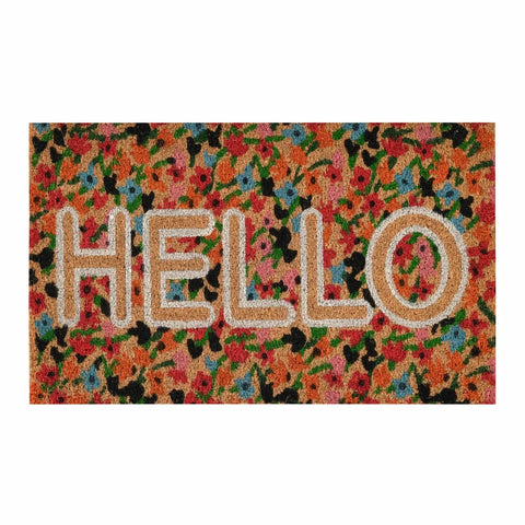 Kaşmir Rugs 7/24 Colourful Floral Hello Coco Door Mat, 45cmx75cm, Multi