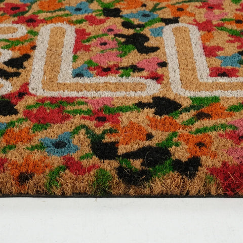 Kaşmir Rugs 7/24 Colourful Floral Hello Coco Door Mat, 45cmx75cm, Multi