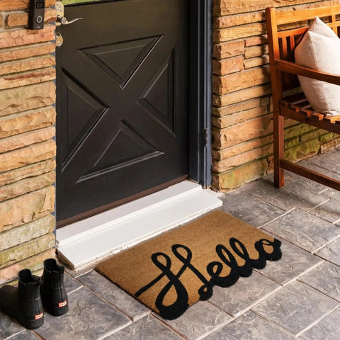 Kaşmir Rugs 7/24 Patterned Hello Coco Door Mat, 45cmx75cm, Multi