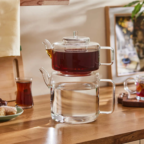 Karaca Flat Borosilicate Glass Teapot, Transparent