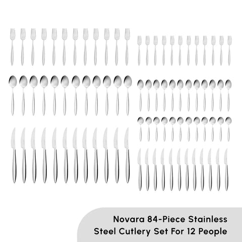 Karaca Novara 84-Piece Stainless Steel Cutlery Set for 12 People