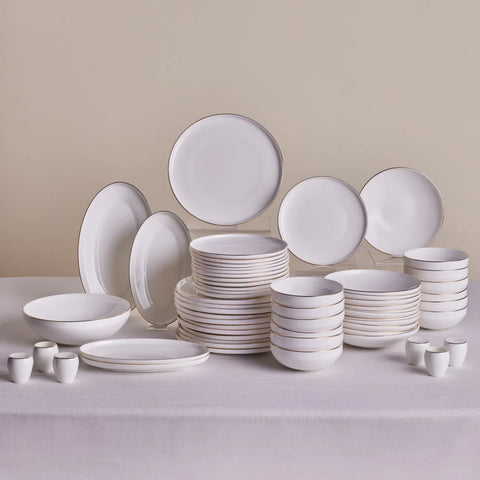 Karaca Streamline Meridian 59-Piece Bone China Dinner Set for 12 People, White Gold