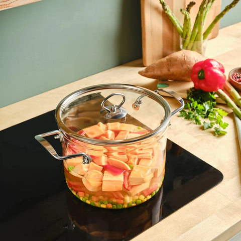 Karaca Amore Glass Stockpot with Lid, 20cm, Transparent