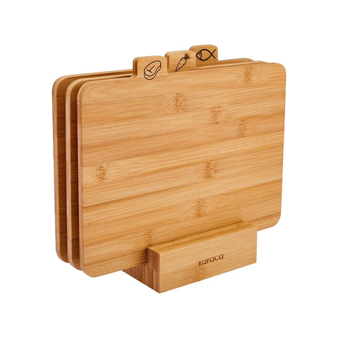 Karaca Triple 4-Piece Bamboo Chopping Board Set with Stand, Wood