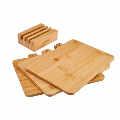 Karaca Triple 4-Piece Bamboo Chopping Board Set with Stand, Wood