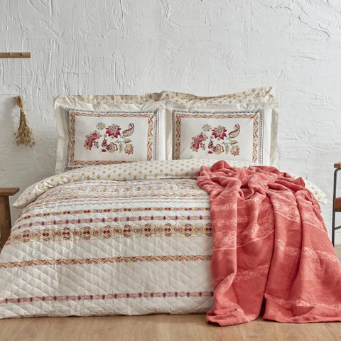 Karaca Home Keira Summer 100% Turkish Cotton Duvet Cover Set with Bed Sheet, Double, Pomegranate Flower