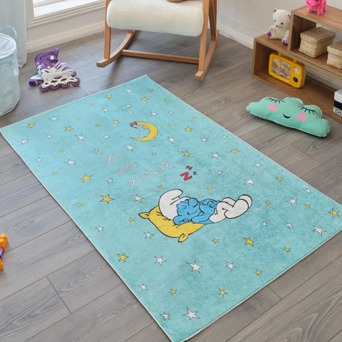 Kaşmir Rugs Smurfs Decorative Art Children and Young Rug, 100cmx150cm, Blue