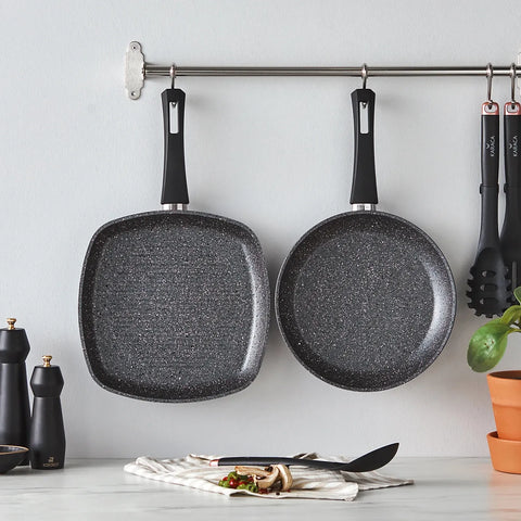 Karaca Atlas 2-Piece Biogranite Pan-Grill Set, Black