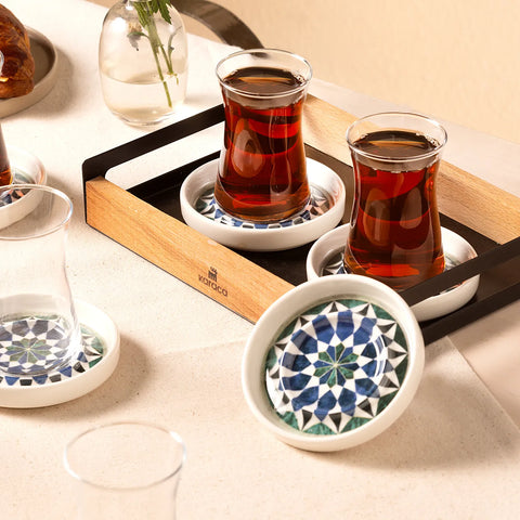 Karaca Roman 12 Piece Ceramic Turkish Tea Set for 6 People, 165ml, Multi