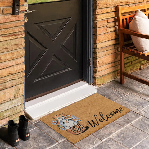 Kaşmir Rugs 7/24 Cat Welcome Coco Door Mat, 45cmx75cm, Multi