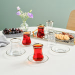 Karaca Sydney 12-Piece Glass Turkish Tea Set for 6 People, Platinum