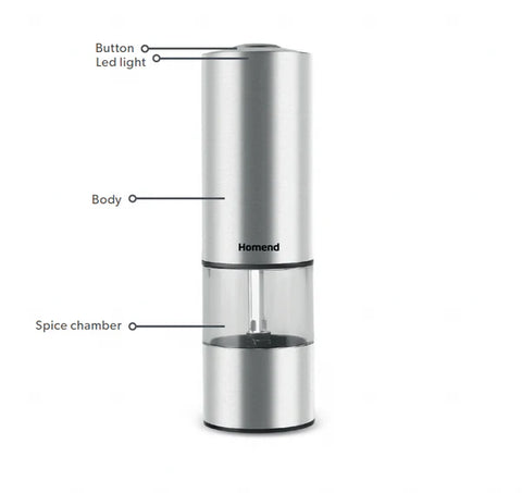 Homend Grindgo 6004UK Rechargeable Single Seasoning Mill, Inox