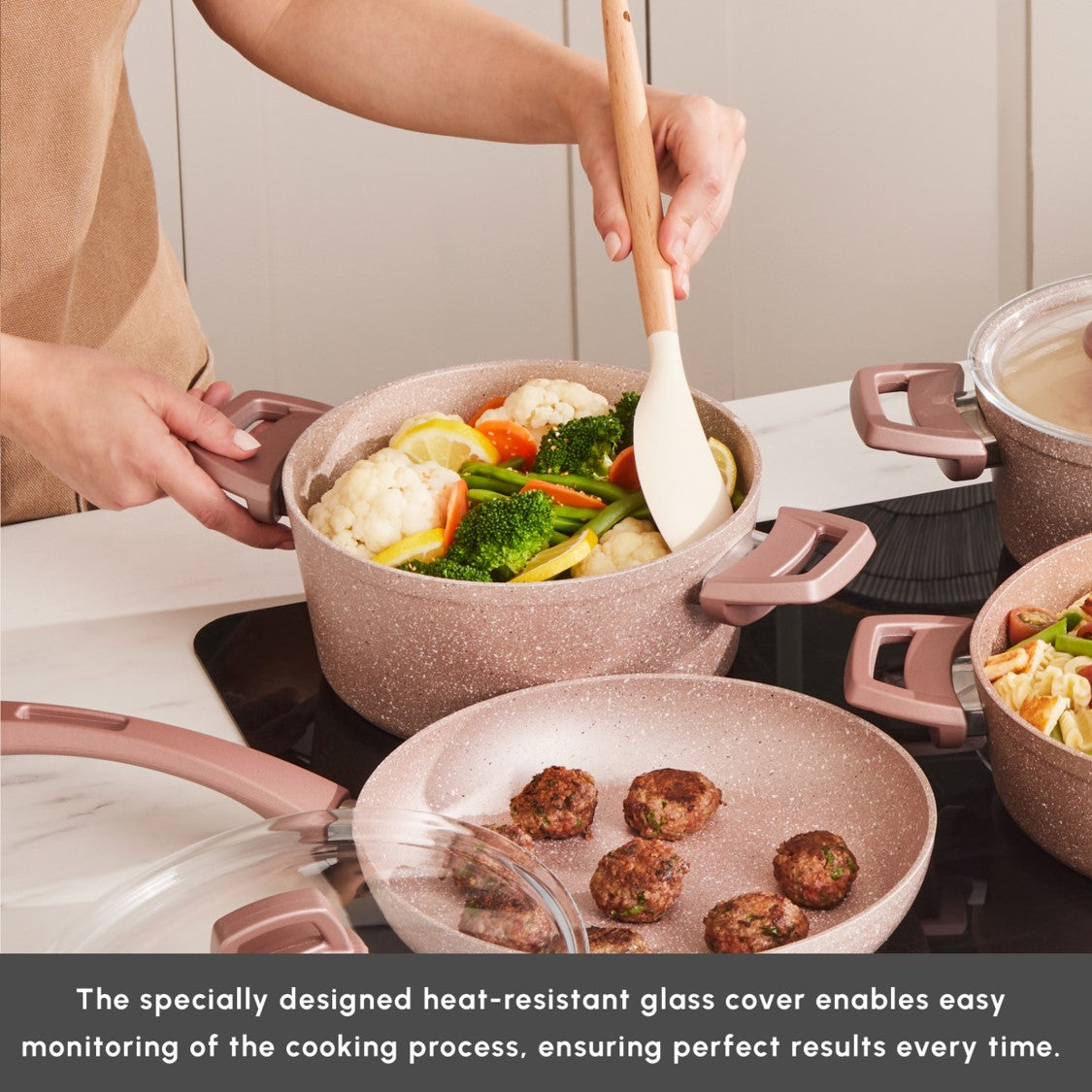 13-Piece Non-stick Ceramic Cookware Set outlet with Stainless Steel Handles - Rose Gold