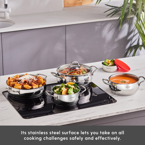 Karaca Emirgan 8-Piece Stainless Steel Induction Cookware Set, Silver Red