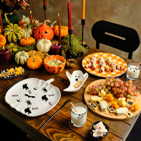 Karaca Halloween Spitrit White Ceramic Serving Platter, 26cm, Multicolour