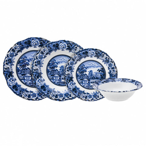 Karaca New Blue Odyssey 24-Piece Stoneware Dinner Set for 6 People, Blue White