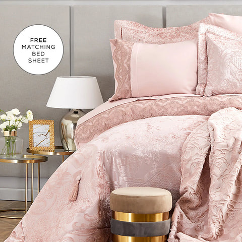 Karaca Home Valeria Royal Bedding Set, 10 Piece, Double, Rose Gold