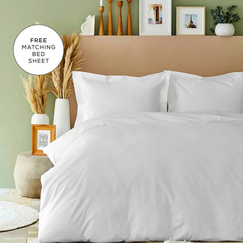 Karaca Home Back To Basic 100% Turkish Cotton Duvet Cover Set with Bed Sheet, Double, White