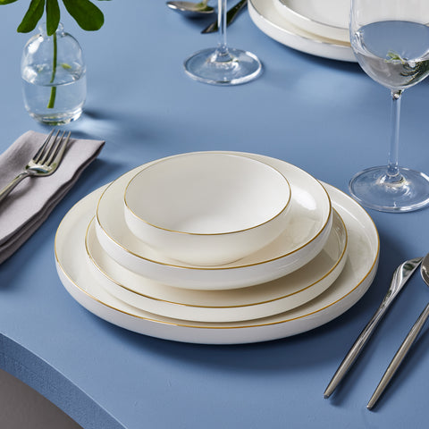 Karaca Streamline Sunset 24-Piece New Generation Bone China Dinnerware Set for 6 People, Gold