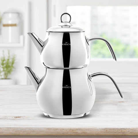 Karaca Layla Stainless Steel Induction Teapot Set, Midi, Silver