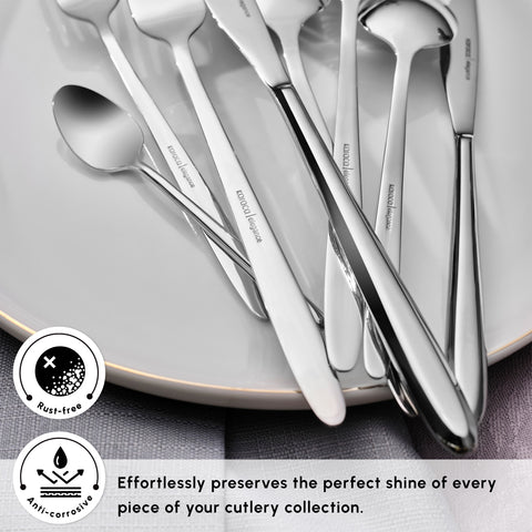 Karaca New Flow 84-Piece Stainless Steel Cutlery Set for 12 People, Silver