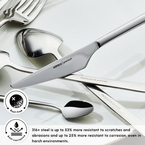 Karaca Stark 84-Piece 316+ Stainless Steel Cutlery Set for 12 People, Silver